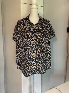 SO Black Short-Sleeve Blouse with Yellow Floral Print